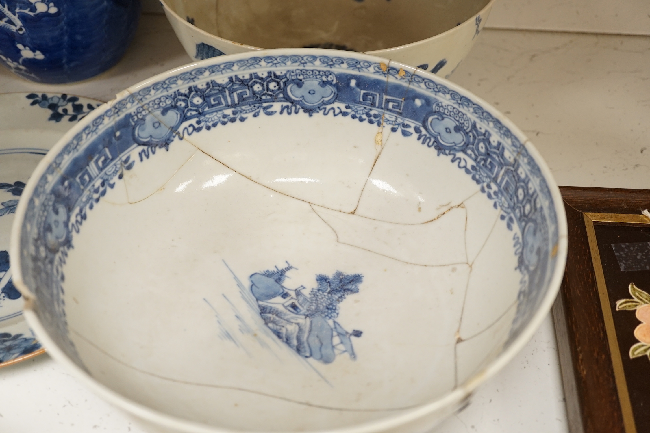 A group of mostly Chinese and Japanese ceramics, 18th century and later together with a Delft plate, tallest 30cm